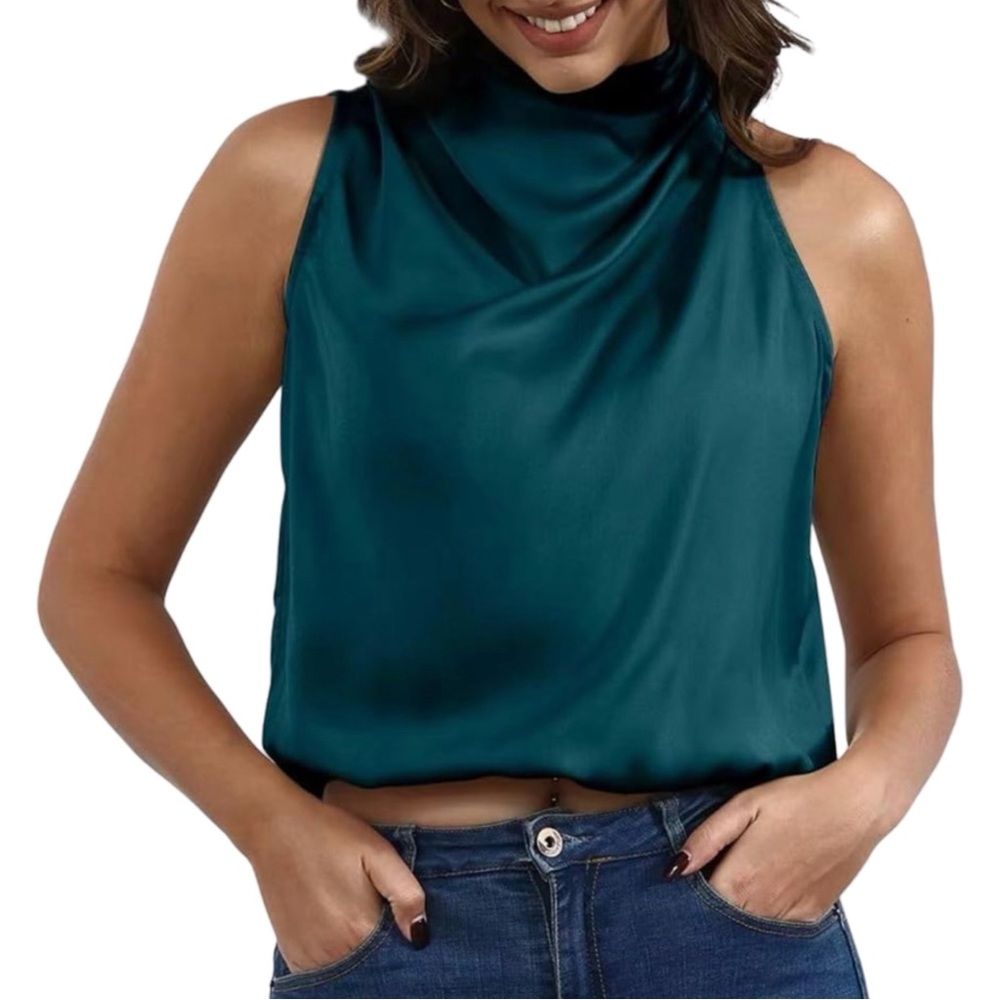 BOUTIQUE Emerald Green Asymmetrical Sleeveless Satin Top